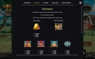 Golden Gal’s Hen Hunt – Paytable