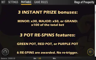 Rings of Prosperity – Paytable