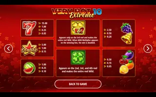 Very Hot 10 Extreme – Paytable