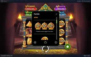 Ankh of Fortune Hold+Win – Paytable
