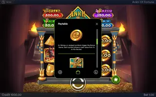 Ankh of Fortune Hold+Win – Paytable