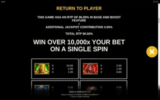 Kings of Crystals III POWER COMBO: King Millions – Paytable