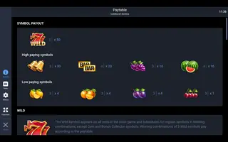 Coinburst Sevens – Paytable