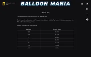Balloon Mania – Paytable