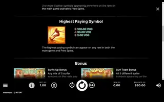 Wild Water – Paytable