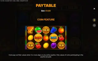 Golden Fruit Coins – Paytable