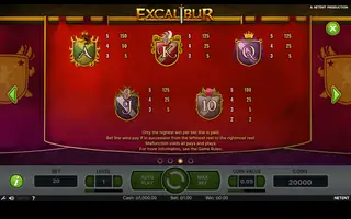 Excalibur – Paytable
