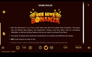 Bee Hive Bonanza – Game rules