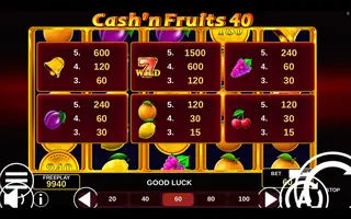 Cash’n Fruits 40 – Paytable
