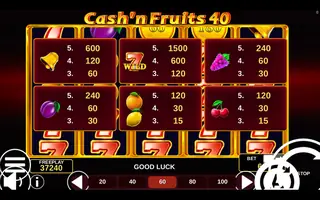 Cash’n Fruits 40 – Paytable