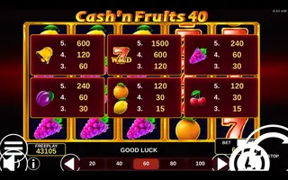 Cash’n Fruits 40 – Paytable