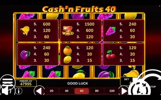 Cash’n Fruits 40 – Paytable