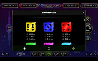 100 Golden Coins Dice Edition – Paytable