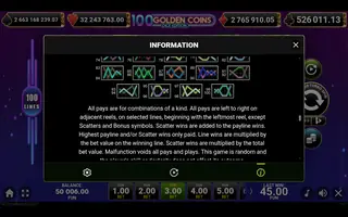 100 Golden Coins Dice Edition – Paytable
