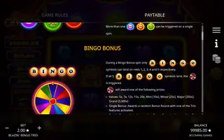 Blazin’ Bingo Trio – Paytable