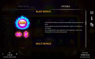 Blazin’ Bingo Trio – Paytable