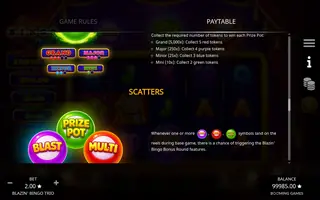 Blazin’ Bingo Trio – Paytable