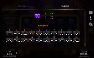 Blazin’ Bingo Trio – Paytable