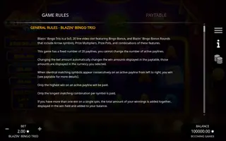 Blazin’ Bingo Trio – Game rules