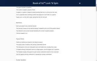Book of Oz Lock N Spin – Game rules