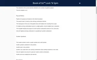 Book of Oz Lock N Spin – Game rules