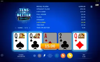 Tens or Better – Power Poker – Winning spin