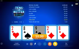 Tens or Better – Power Poker – Winning spin