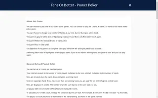 Tens or Better – Power Poker – Game rules