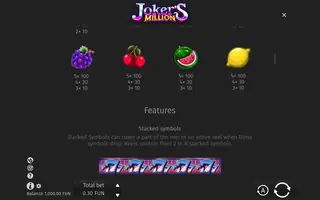 Joker’s Million – Paytable