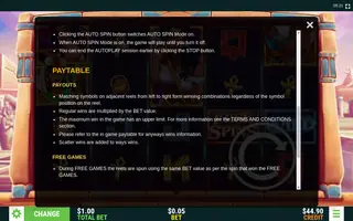 Egyptian Mystery – Paytable