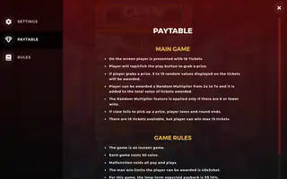 Claw Machine – Paytable