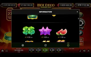 Hot Deco Super Pot – Paytable