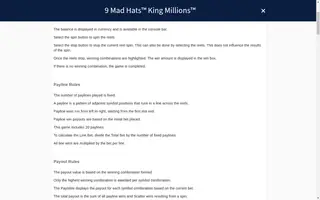 9 Mad Hats King Millions – Game rules