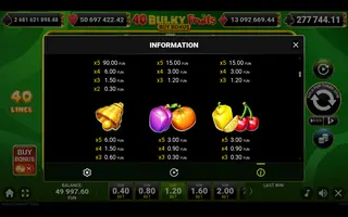 40 Bulky Fruits Buy Bonus – Paytable