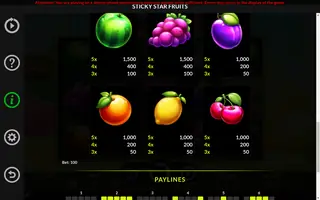 Sticky Star Fruits – Paytable