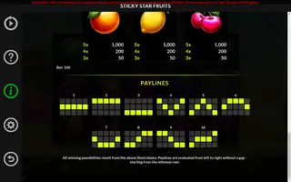 Sticky Star Fruits – Paytable