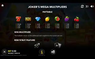 Joker’s Mega Multipliers – Paytable