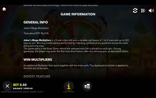 Joker’s Mega Multipliers – Game rules