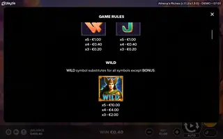 Athena’s Riches – Paytable
