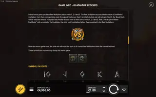 Gladiator Legends – Paytable