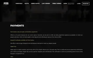 Pub Casino – Payments page