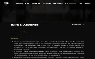 Pub Casino – Terms and conditions