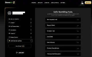 QuinnBet Casino – Safer gambling tools (logged in)