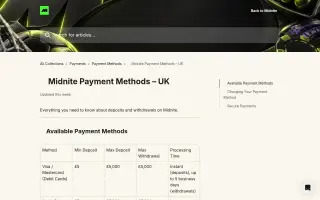 Midnite – Payments page