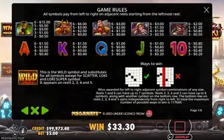 Revenge of Loki Megaways – Paytable