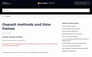 Slots Temple – Payments page