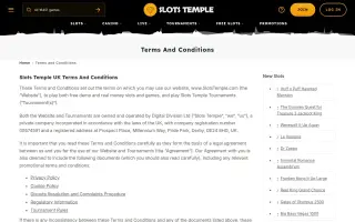 Slots Temple – Terms and conditions